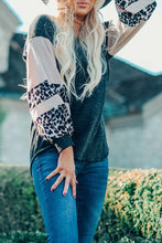 Load image into Gallery viewer, Gray Knit Contrast Puff Leopard Sleeves Top