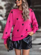 Load image into Gallery viewer, Women’s Heart Print Sweater With Mock Crew Neckline And Dropped Shoulders