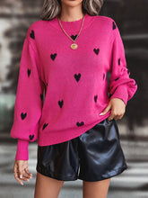 Load image into Gallery viewer, Women’s Heart Print Sweater With Mock Crew Neckline And Dropped Shoulders