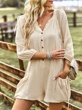 Load image into Gallery viewer, Women&#39;s solid color casual loose cotton and linen jumpsuit