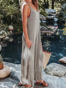 Women's Ribbed Solid Color Casual Jumpsuit
