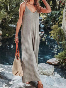 Women's Ribbed Solid Color Casual Jumpsuit
