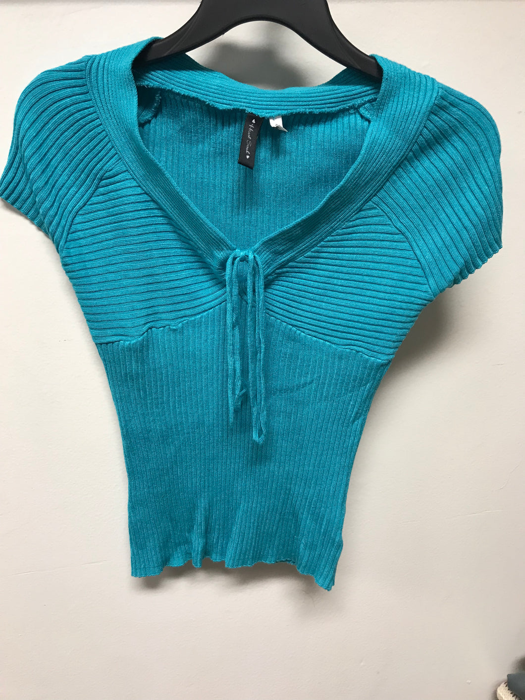 Turquoise Tie Neck Sweater - S