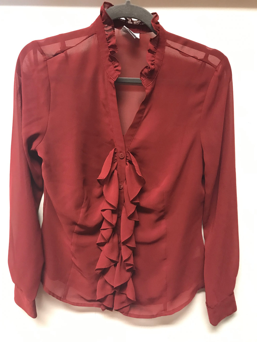 Worthington Burgundy Ruffle Blouse- M