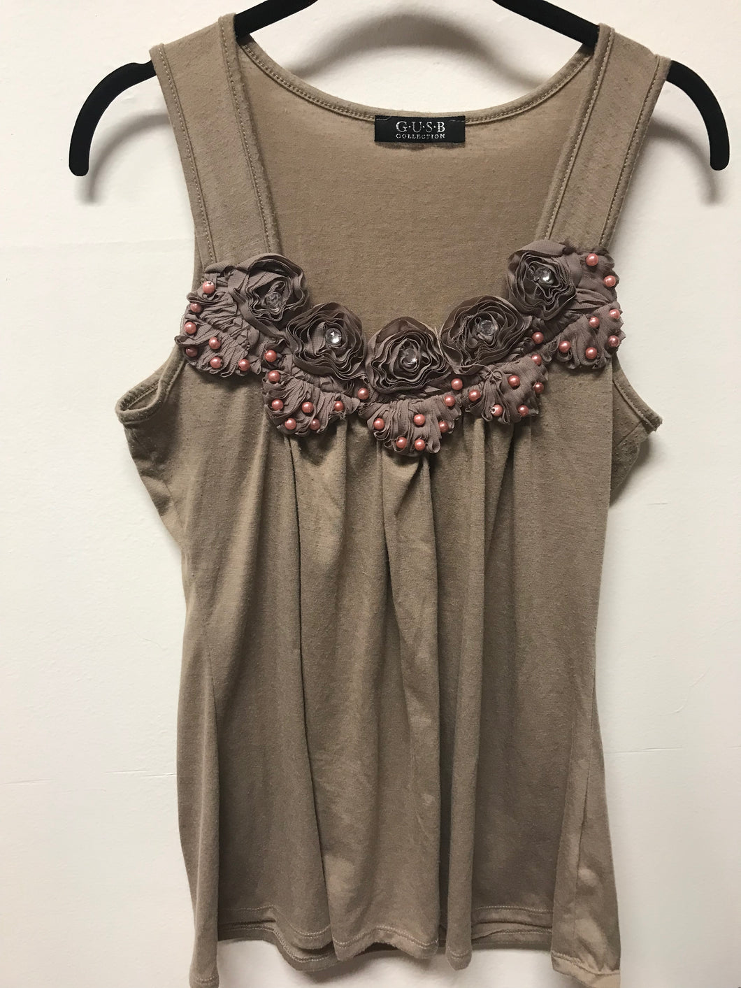GUSB Taupe Tank With Rosettes- Medium
