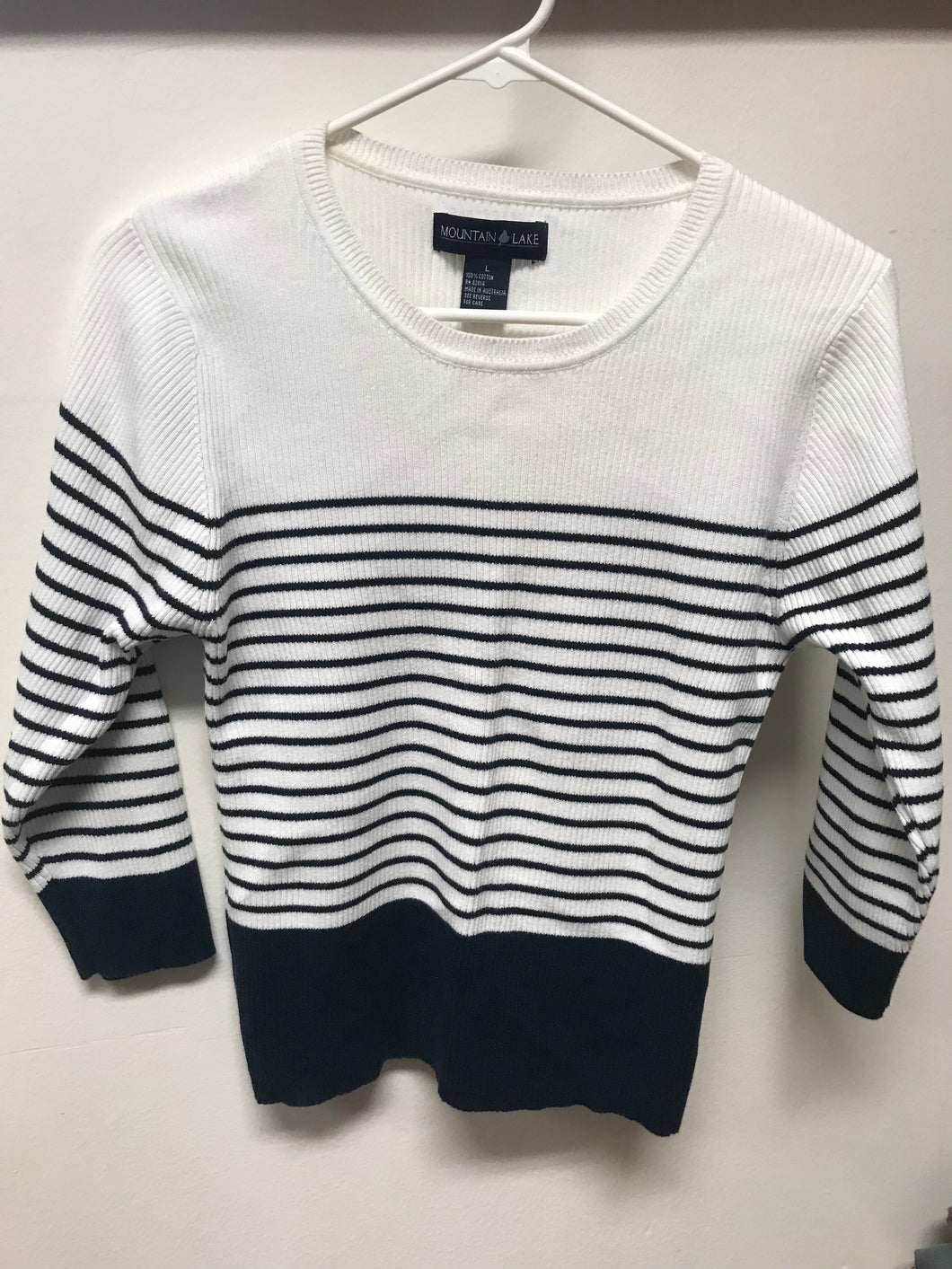 Mtn Lake Navy Stripe 3/4 Sweater- L
