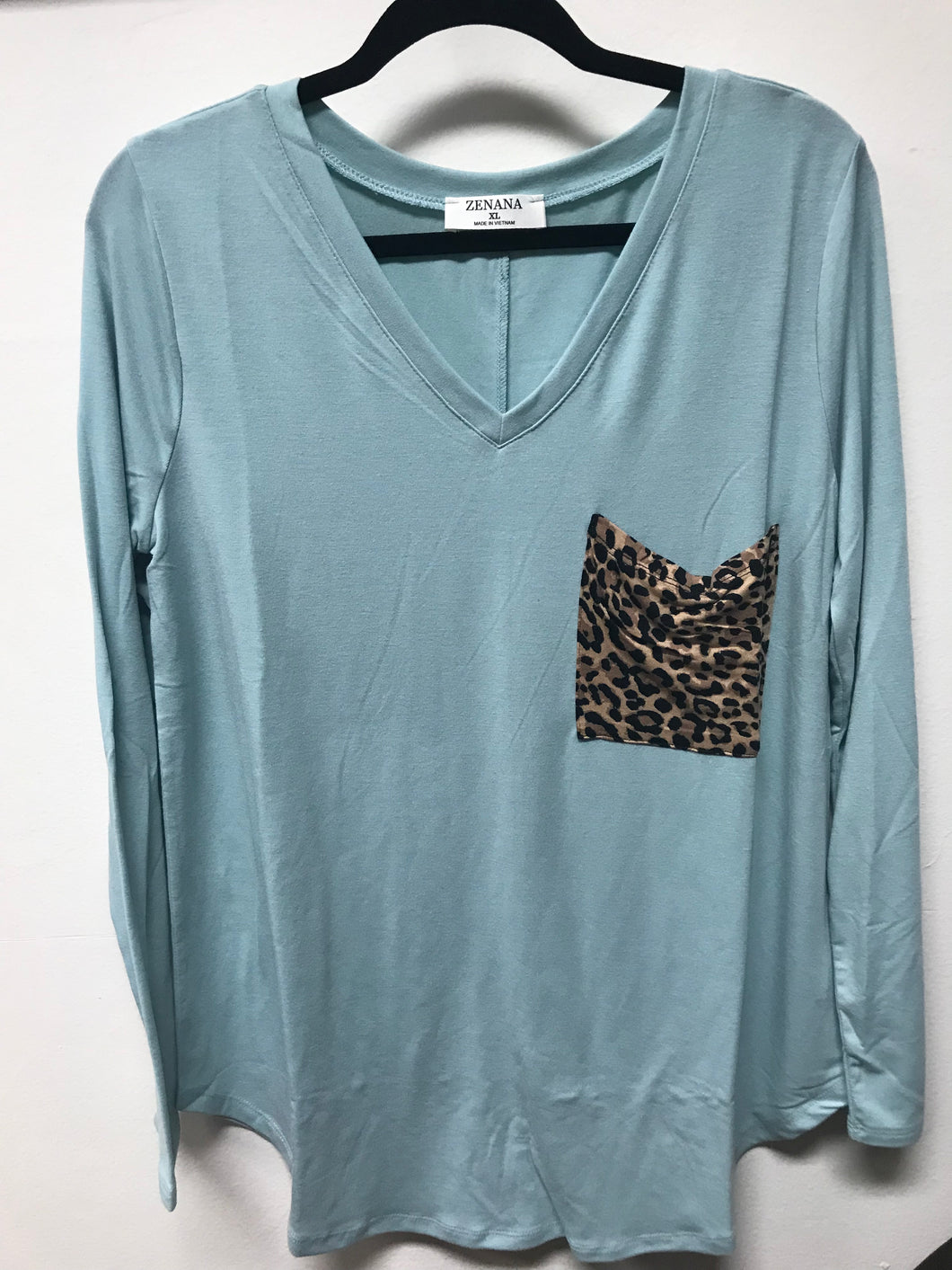 Aqua V Neck With Leopard Pocket