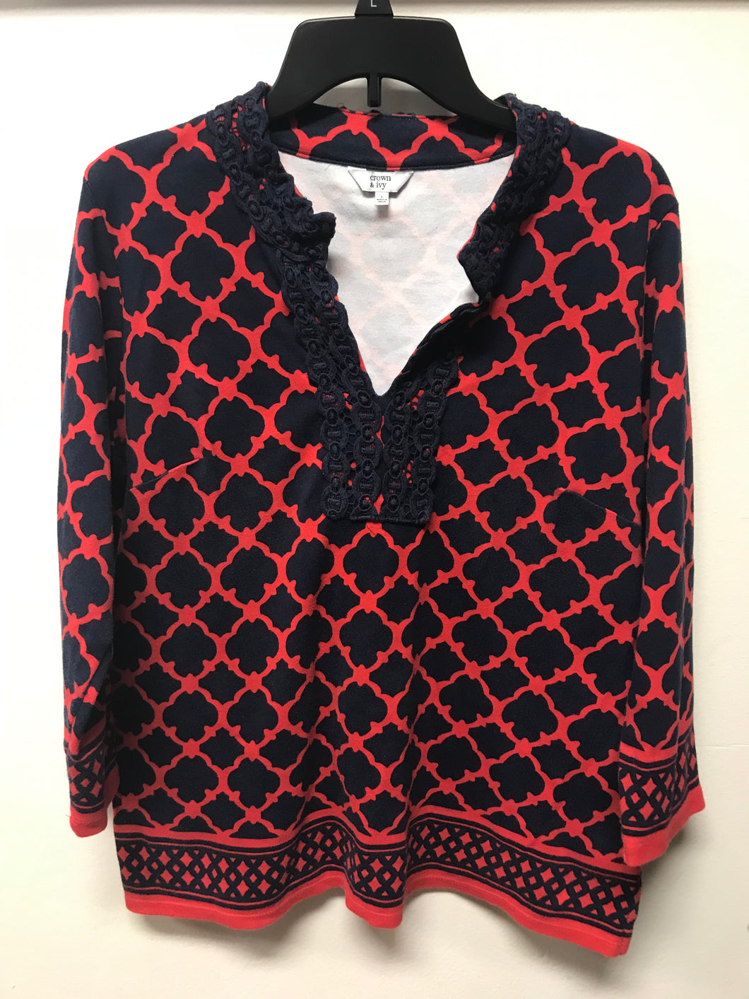Crown & Ivy Red/Navy 3/4 Sleeve- L