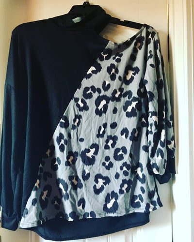 Grey Leopard One Shoulder Top