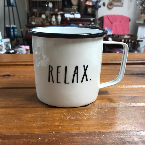 Rae Dunn Enamel Mug- Relax