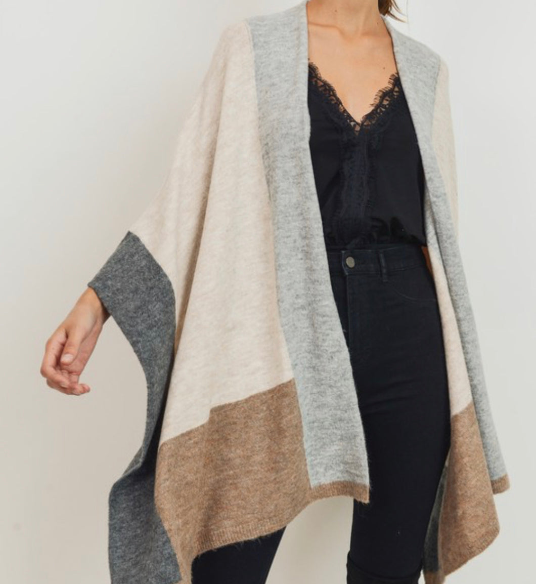 Color Block Irregular Hem Cardigan