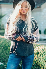 Load image into Gallery viewer, Gray Knit Contrast Puff Leopard Sleeves Top