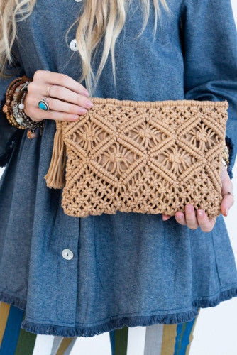 Khaki Crochet Clutch