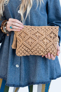 Khaki Crochet Clutch
