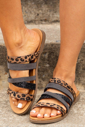 Leopard / Black Strap Sandals