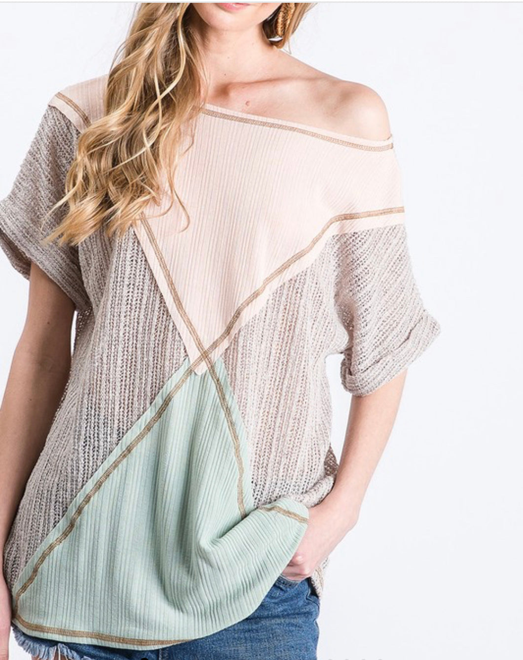 Color block Casual Top - Taupe