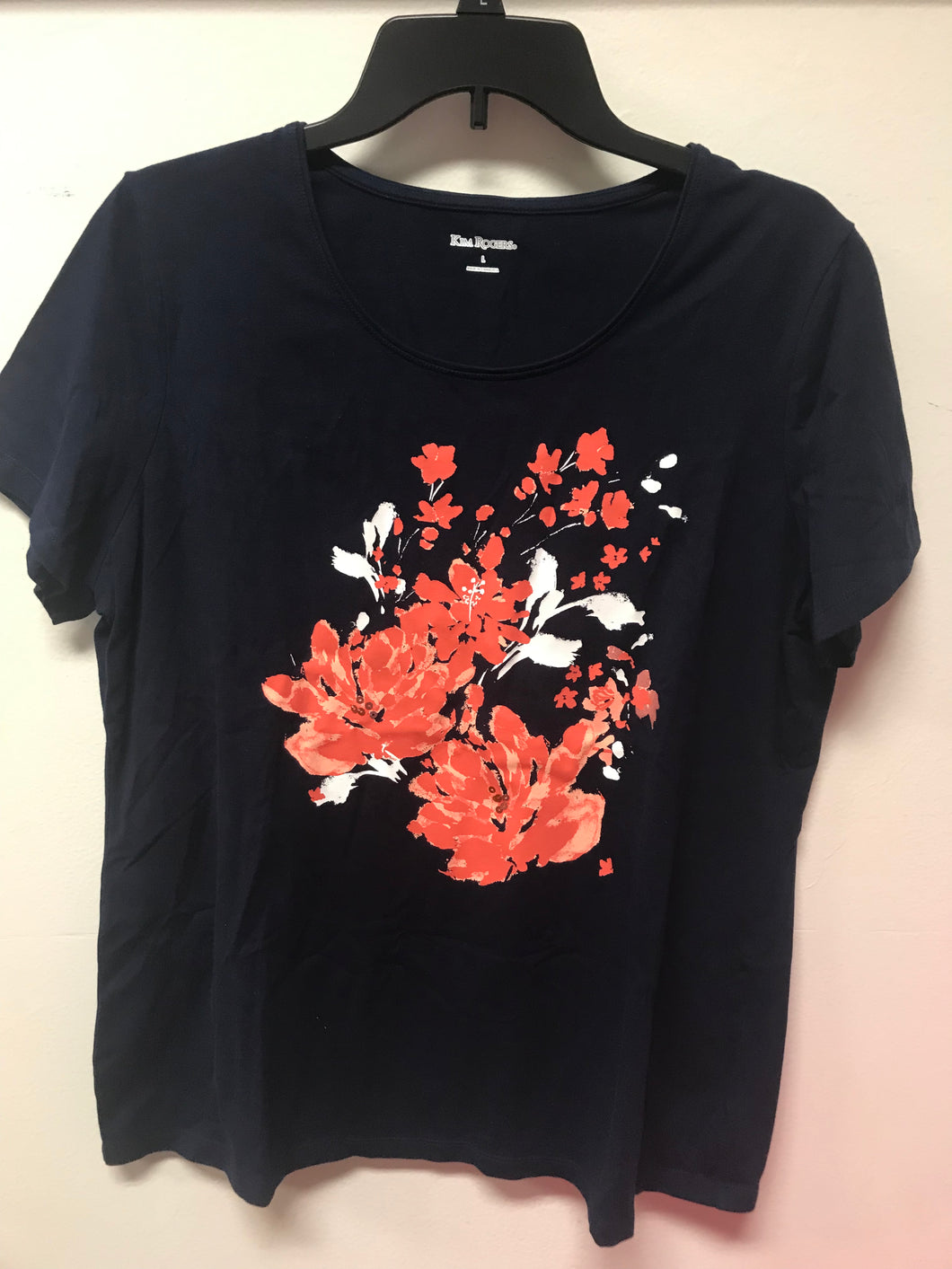Kim Rogers Navy Tee With Floral Accent-L