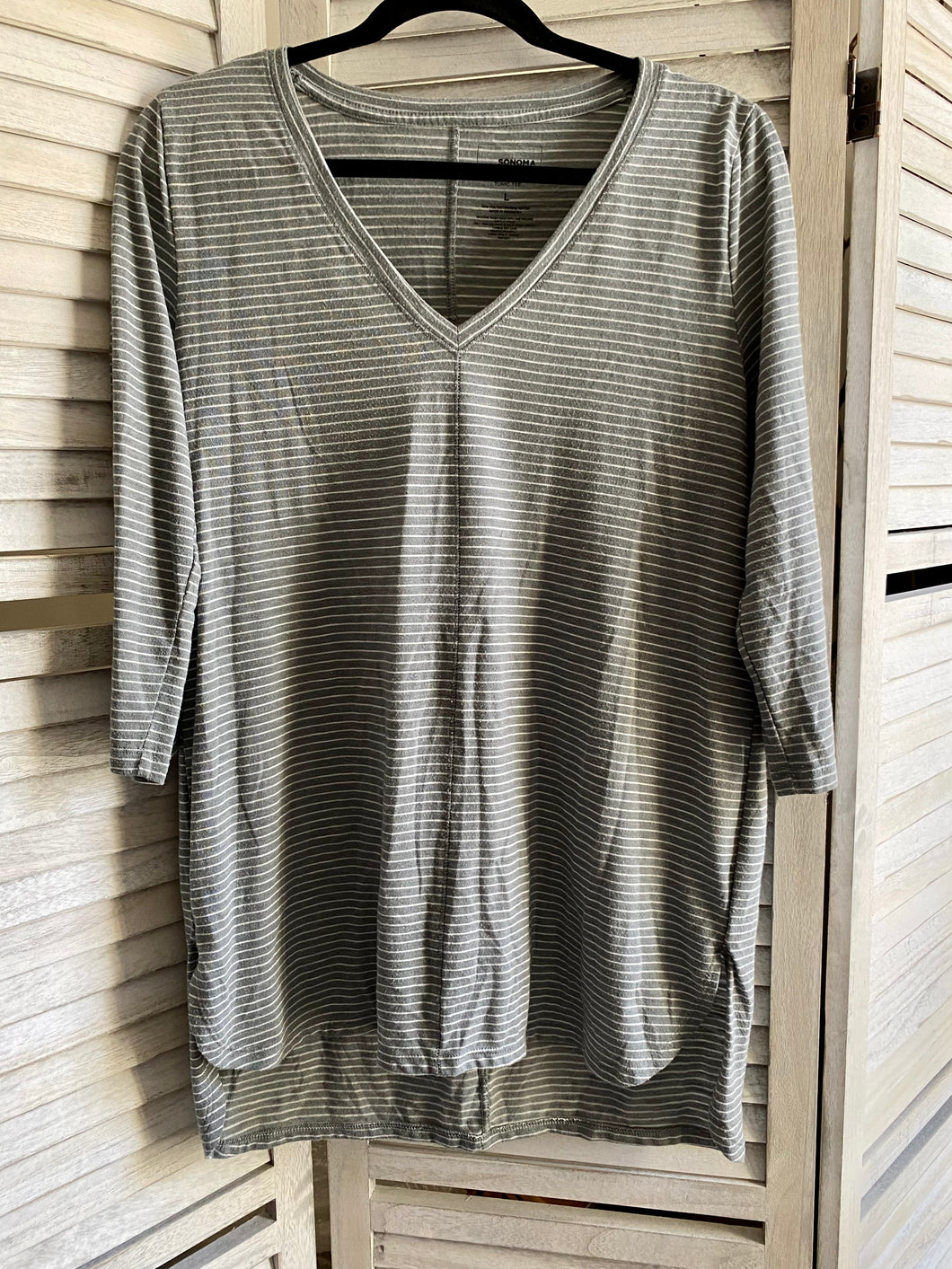 Sonoma Grey Stripe V Neck