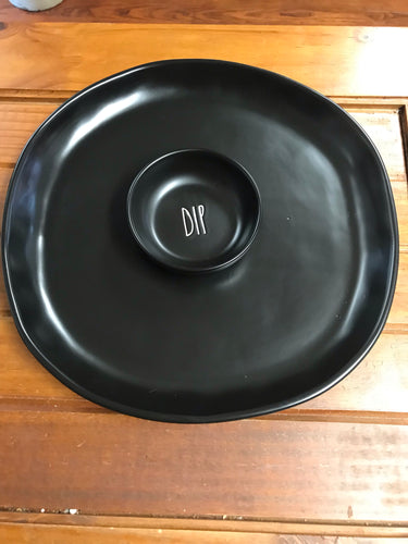 Rae Dunn Black Chip and Dip Tray