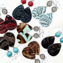 Load image into Gallery viewer, 2&quot; Cowgirl Dangles- Red Turquoise &amp; Black