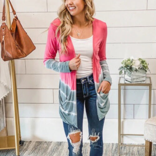 Pink Grey Tie Dye Cardigan