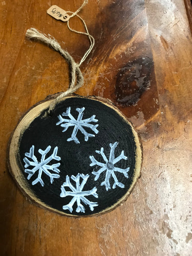 **SALE** Natural Wood Ornament- Snowflake Black