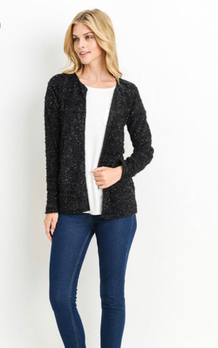 Solid Long Sleeve Cardigan - Black