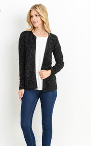 Solid Long Sleeve Cardigan - Black