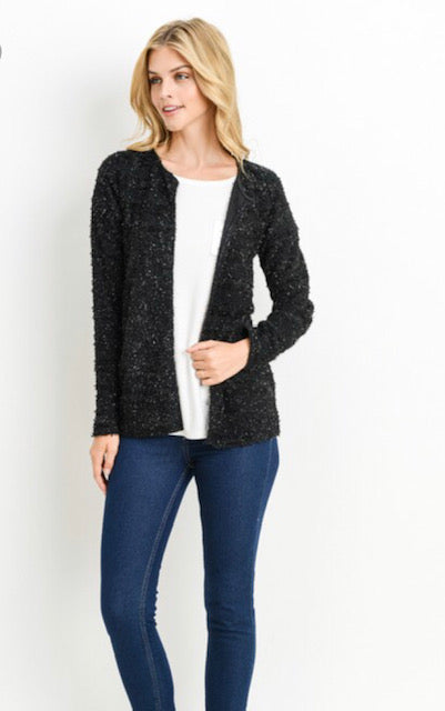 Solid Long Sleeve Cardigan - Black