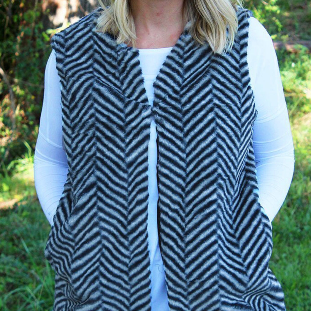Herringbone Faux Fur Vest