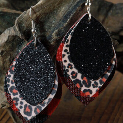 Triple Layer Leopard Plaid Earrings