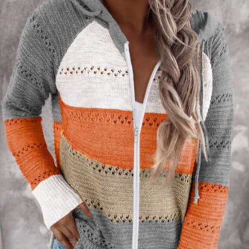 Grey Color Block Zip Hoodie Sweater