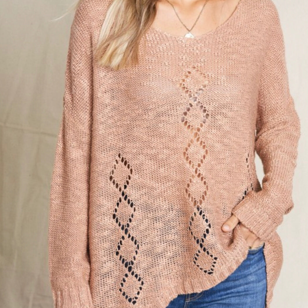 Diamond Pattern Peach Sweater