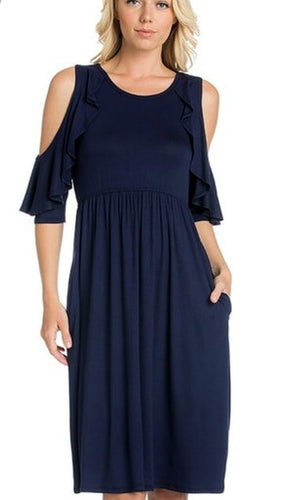 Cold Shoulder Dress - Navy