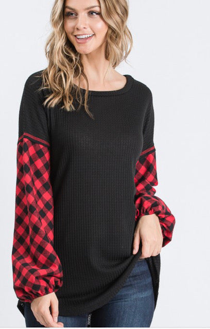 Solid Top With Plaid Sleeves